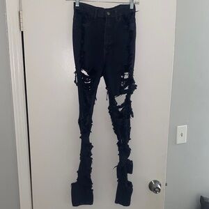 Fashion Nova Black Distressed Skinny Jeans